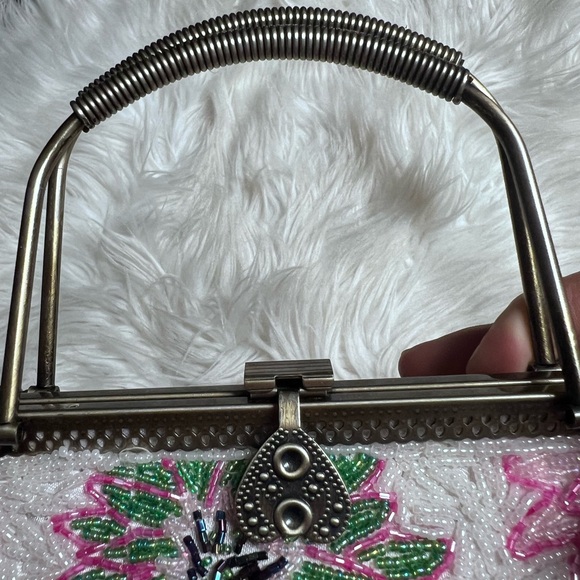 Floral Beaded Clutch with Silver Handle - Picture 9 of 9